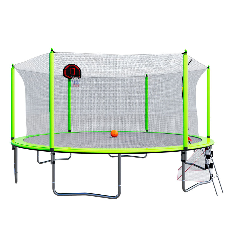 16Ft Trampoline With Basketball Hoop Pump And Ladder (Inner Safety Enclosure) With Soccer Goal