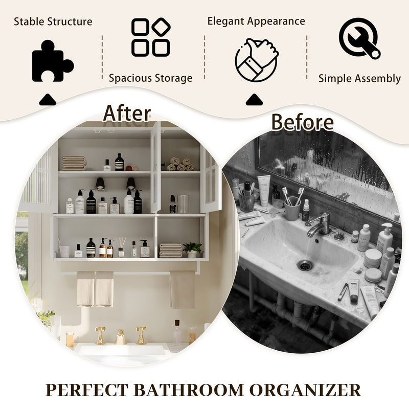 3 Door Wall Cabinet With Glass Door And Towel Bar