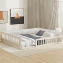 Wood Full Size Upholstered Platform Bed With Guardrail And Pillow - Beige
