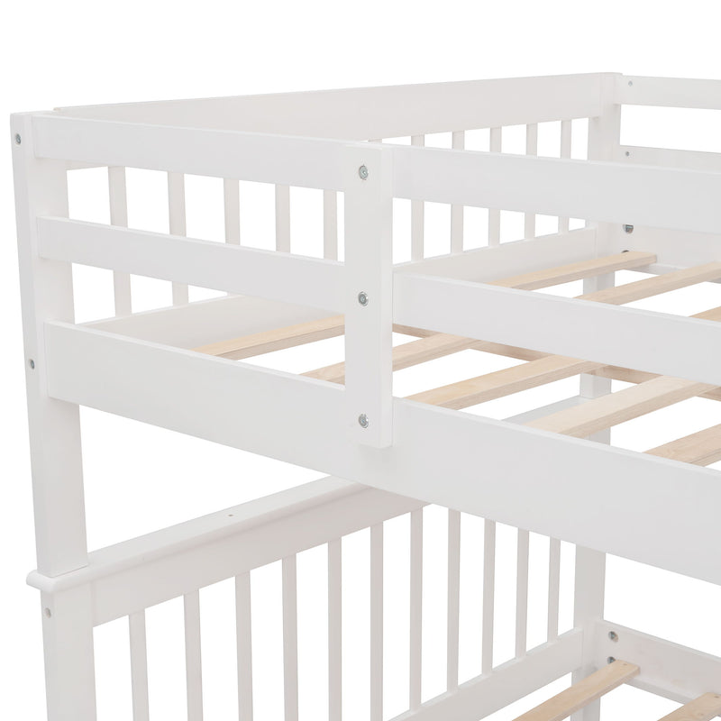 Stairway Bunk Bed With Twin Size Trundle, Storage And Guard Rail For Bedroom, Dorm