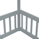 Double Twin House-Style Floor Bed with Fence, Guardrails, without door, Grey