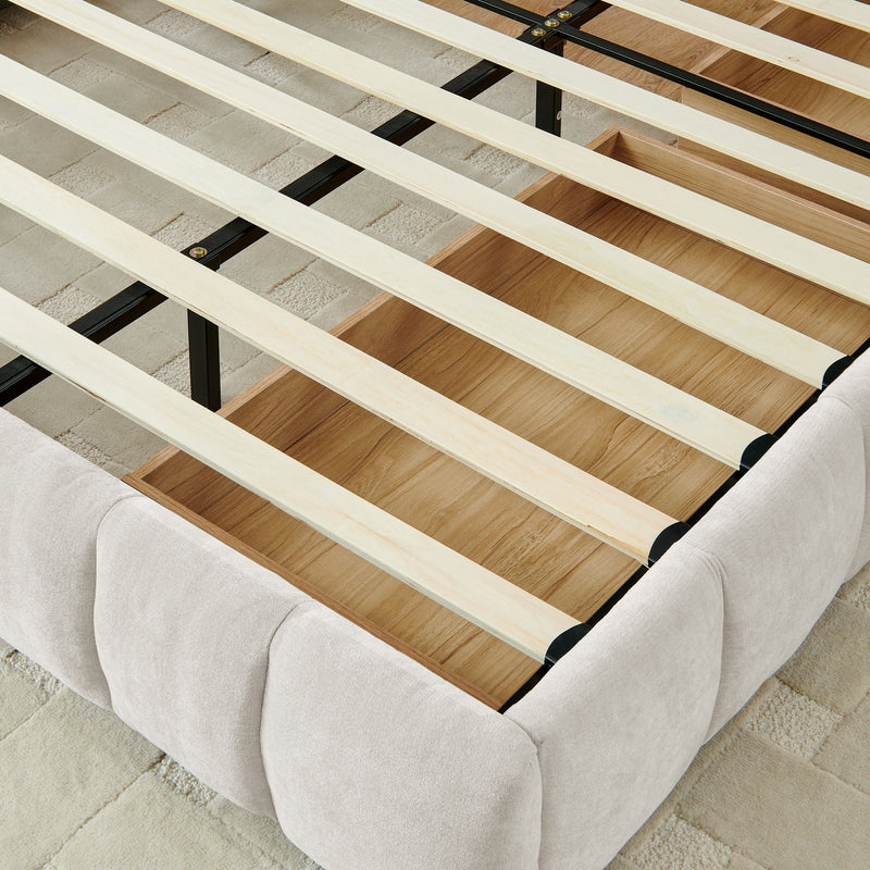 Modern Platform Bed Frame With Thick Chenille Fabric