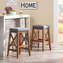 Upholstered Bar Stool With Nailhead Trim And X Frame Design (Set of 2) - Charcoal