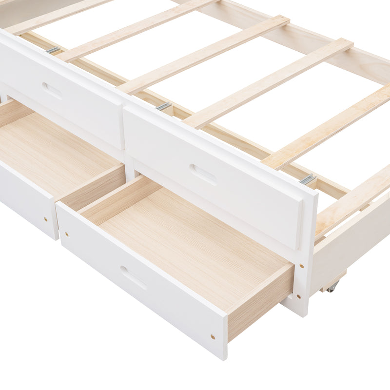 Twin-Over-Full Bunk Bed with Twin size Trundle , Separable Bunk Bed with Drawers for Bedroom - White