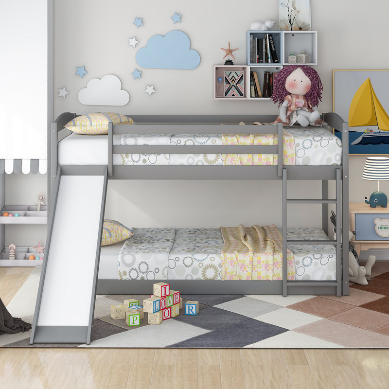 Twin over Twin Bunk Bed with Convertible Slide and Ladder , Gray(Old SKU:WF281725AAE)