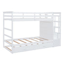 Twin Over Twin Bunk Bed With Trundle And Staircase - White