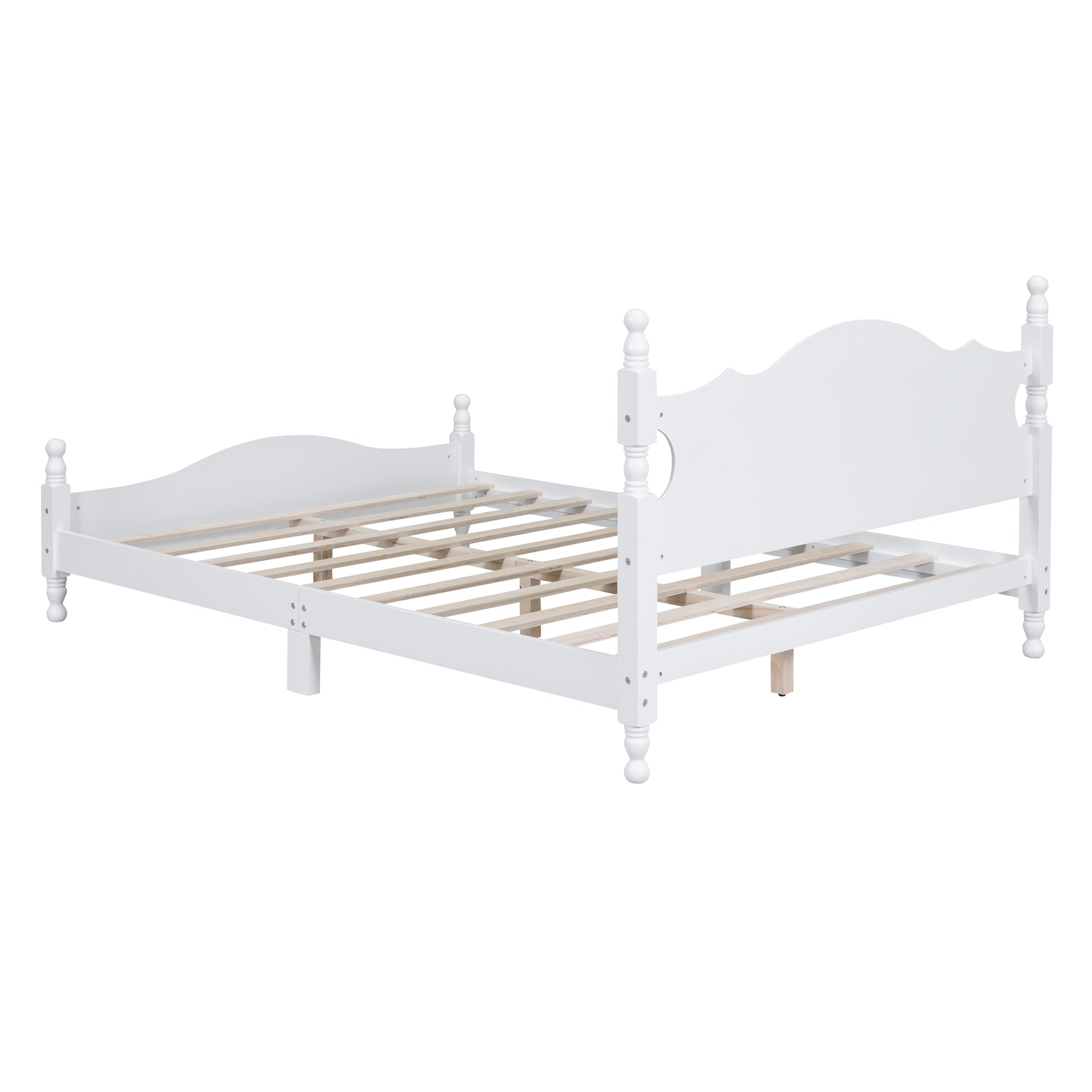 Queen Size Wood Platform Bed Frame,Retro Style Platform Bed with Wooden Slat Support,White - Atlantic Fine Furniture Melbourne FL
