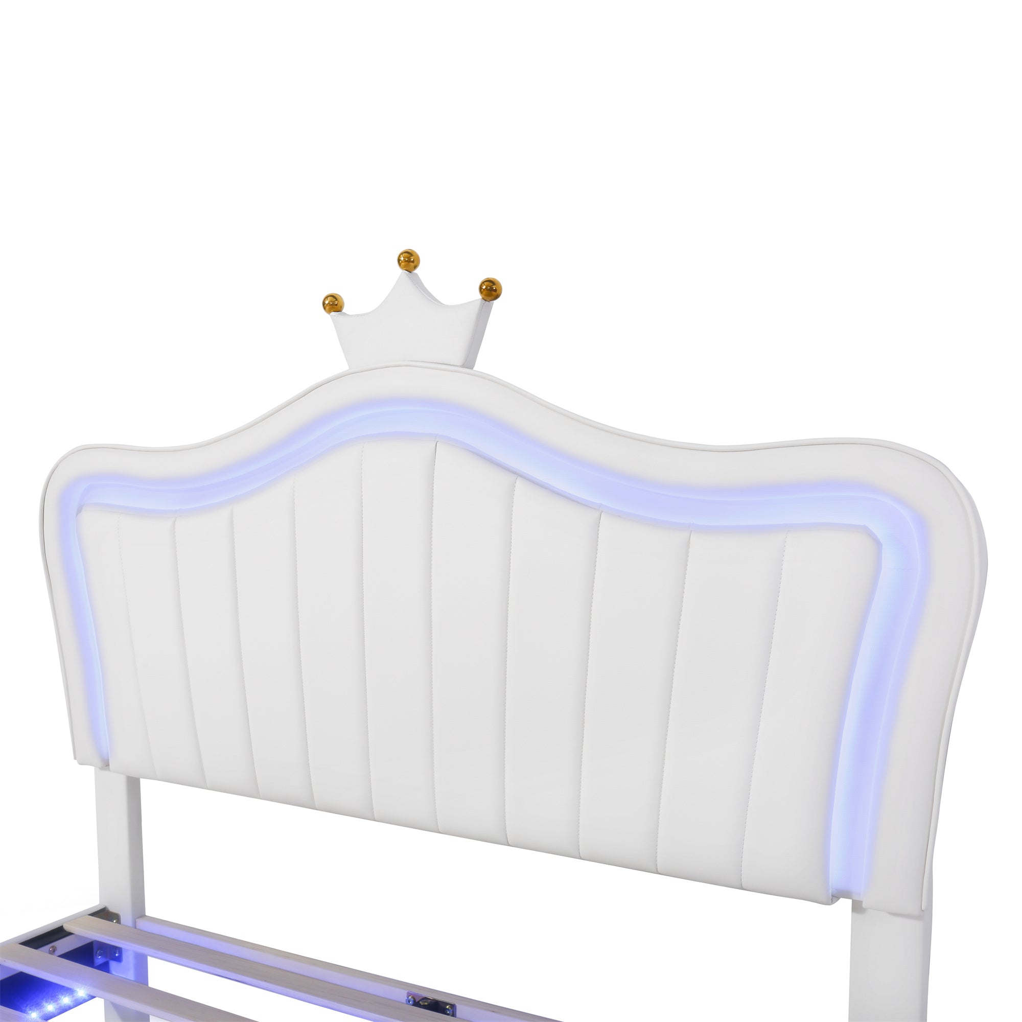 Full Size Upholstered Bed Frame with LED Lights,Modern Upholstered Princess Bed With Crown Headboard,White - Atlantic Fine Furniture Melbourne FL