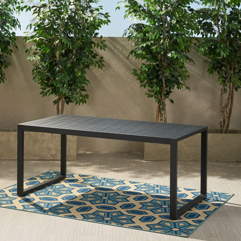 Modern Outdoor Aluminum Rectangular Dining Table With Slatted Top