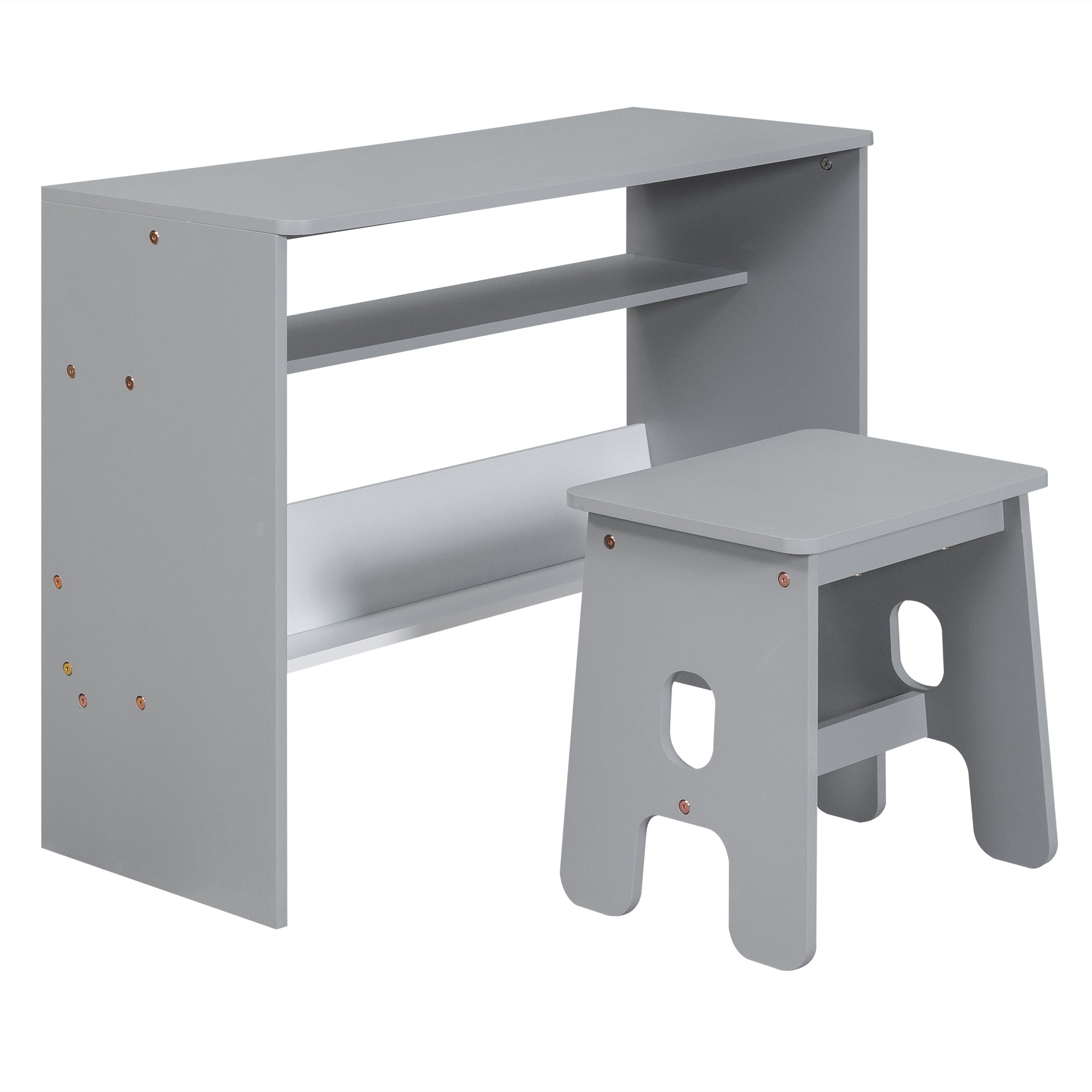 Wood Twin Size Platform Bed with 2 Drawers and 1 Chair&Desk Set, Gray+White - Atlantic Fine Furniture Melbourne FL