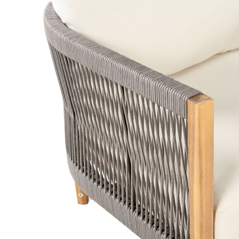 Patio Acacia Wood Club Chair, Woven Rope Outdoor Patio Arm Chair, Deep Seating For Porch - Teak / Beige
