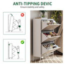 Modern Shoe Storage Cabinet With 3 Flip Drawers And Metal Frame For Entryway - Brushed Nickel