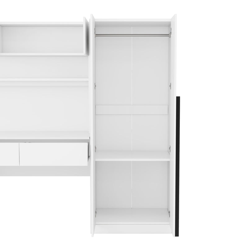 2 Door Wooden Storage Desk Wardrobe For Bedroom With Shelves And Drawers