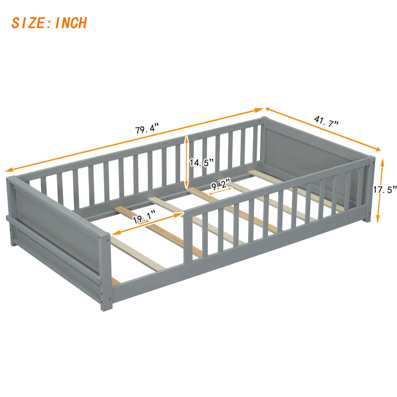 Floor Platform Bed With Built-In Book Storage Rack