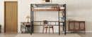 Metal Full Size Loft Bed with Built-in Desk, Storage Shelf and Ladder, Black