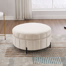 Upholstered Round Ottoman With Reversible Lid, Channel Tufted Pumpkin Shape