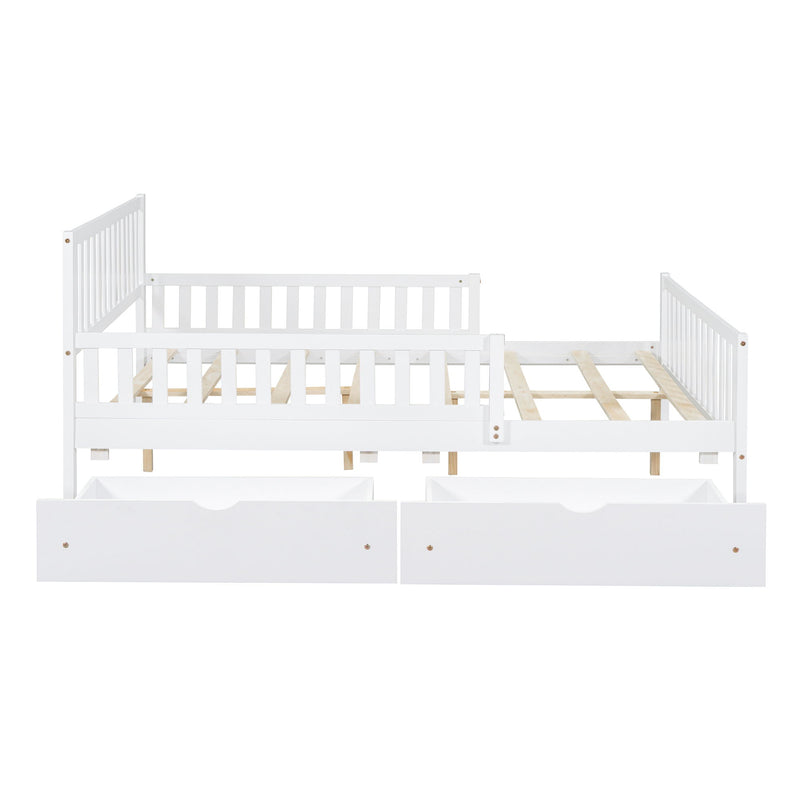Platform Bed With Guardrails On Both Sides And 2 Storage Drawers
