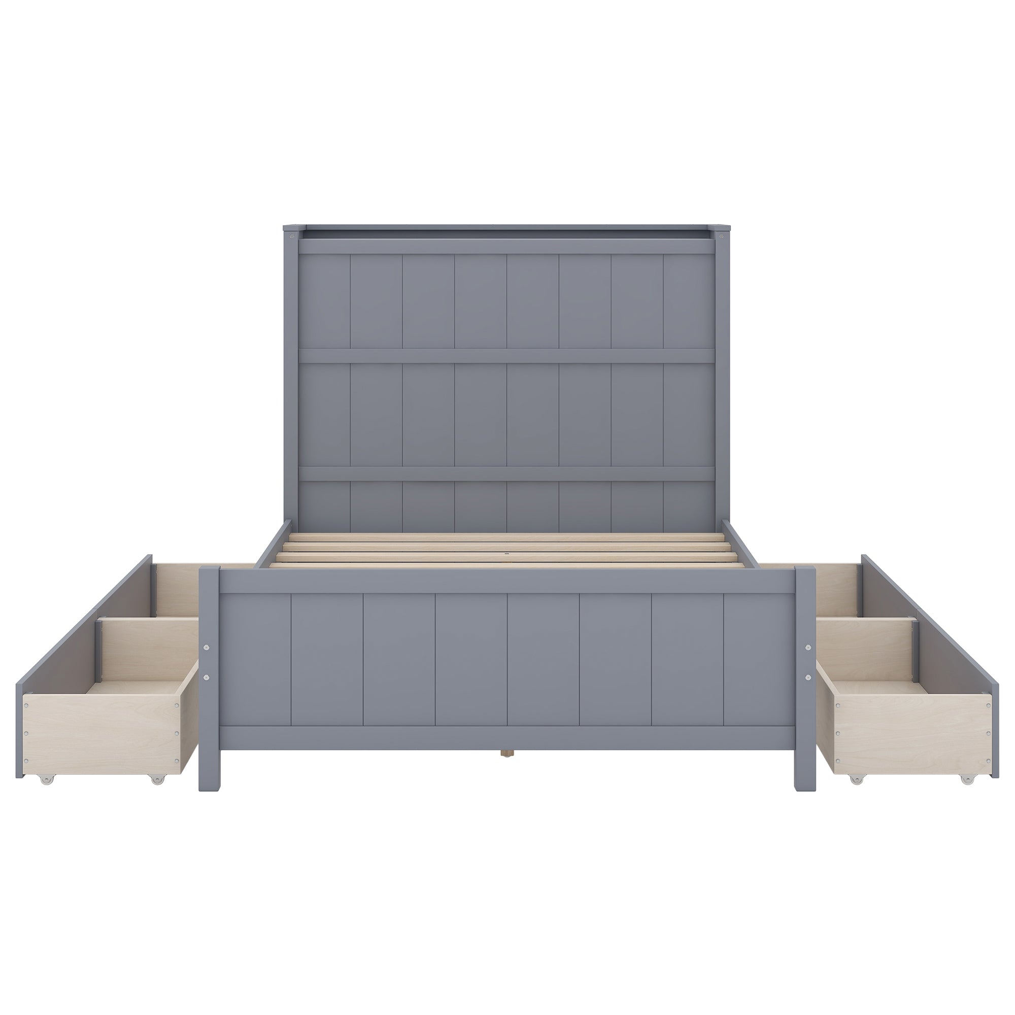 Full Size Platform Bed with Drawers and Storage Shelves, Gray - Atlantic Fine Furniture Melbourne FL