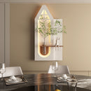 Adjustable 3 Color LED Sandstone Wall Decor With Simulated Plants, Glass Vase & Rabbit Statue - Light Coffee