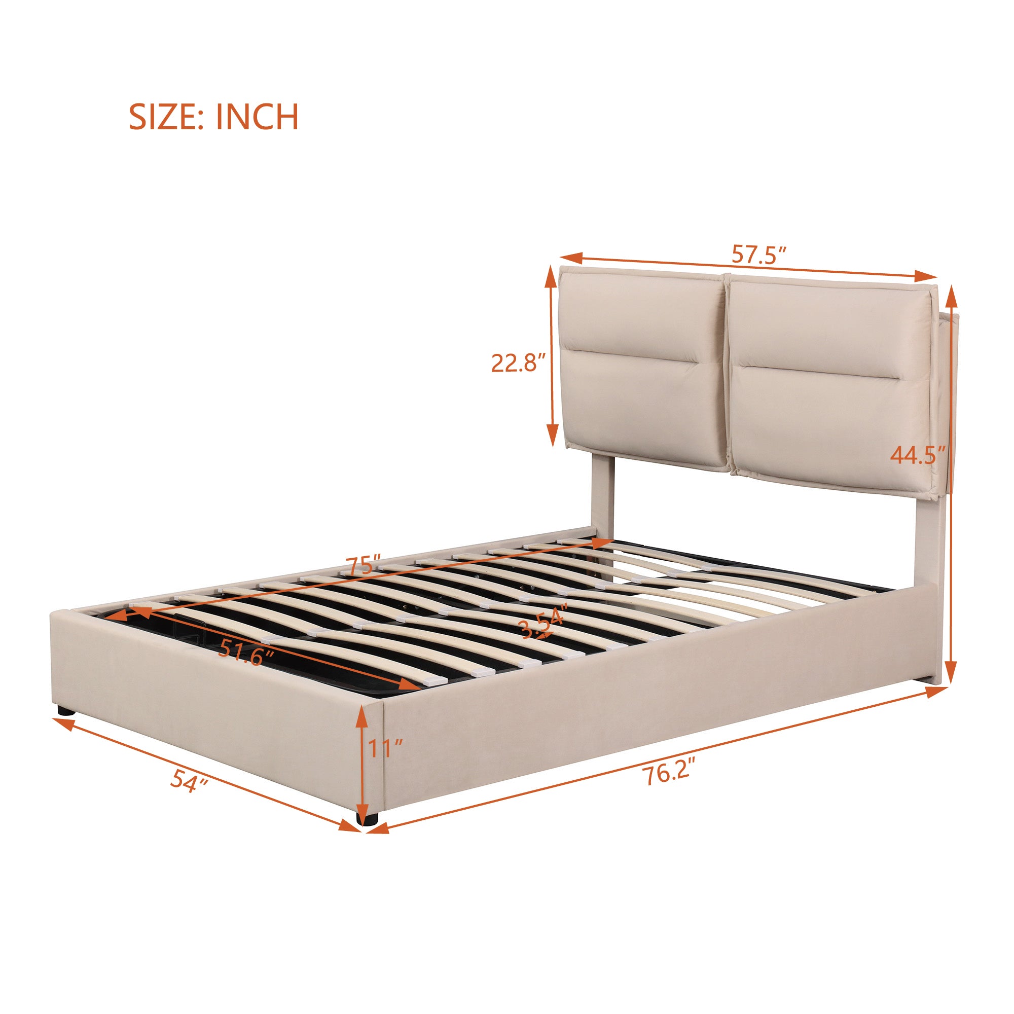Upholstered Platform bed with a Hydraulic Storage System, Full size, Beige - Atlantic Fine Furniture Melbourne FL