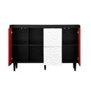 Modern Sideboard Buffet Cabinet With Red Doors And Unique Panel Styling