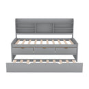 Twin Size Wooden Captain Bed with Built-in Bookshelves,Three Storage Drawers and Trundle,Light Grey