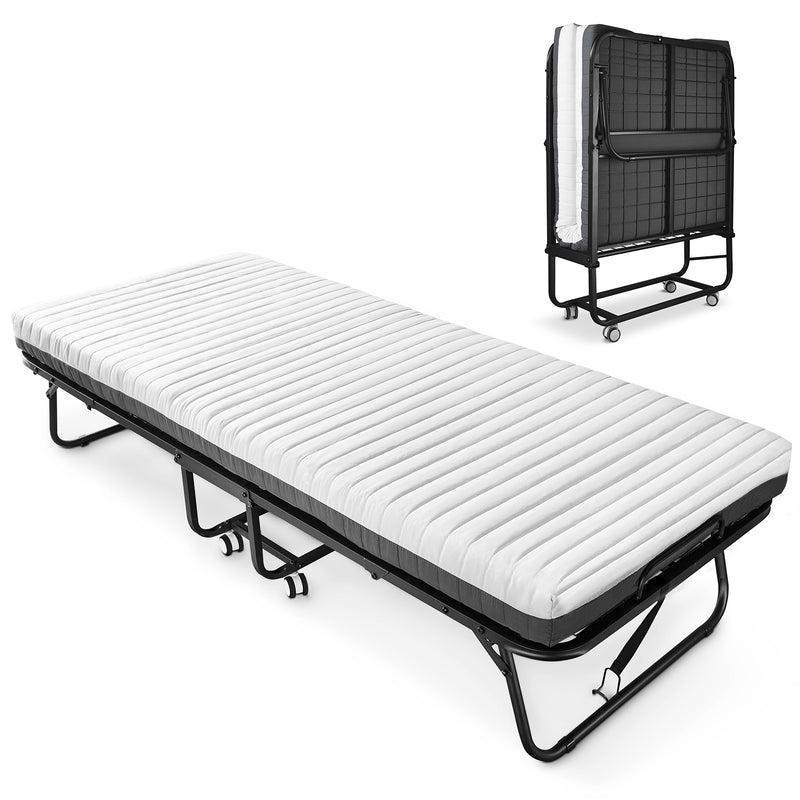 Folding Bed with Mattress Included Memory Foam, Portable Roll Away Adult Bed for Guest, Fold Up Soft Cot Size Bed, 75'L*46'W