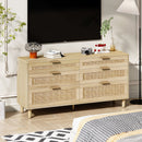 Rattan Dresser With 6 Drawers, Legs & Handles, Storage Cabinet - Natural