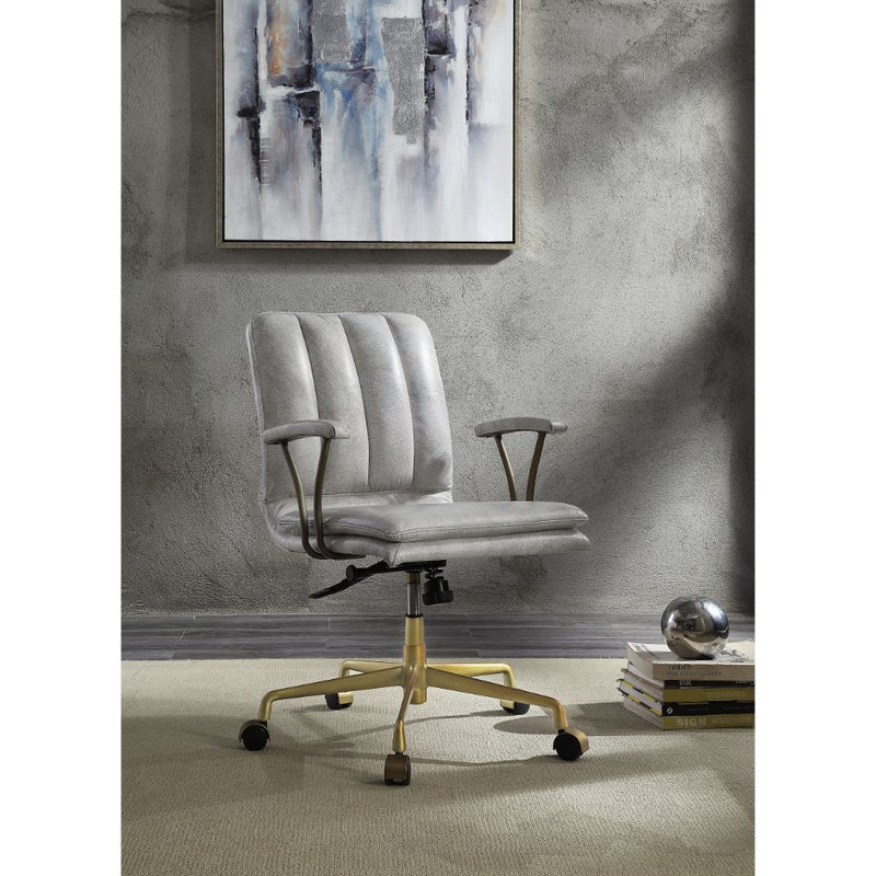 Damir - Office Chair - Vintage White Top Grain Leather & Chrome - Atlantic Fine Furniture Inc