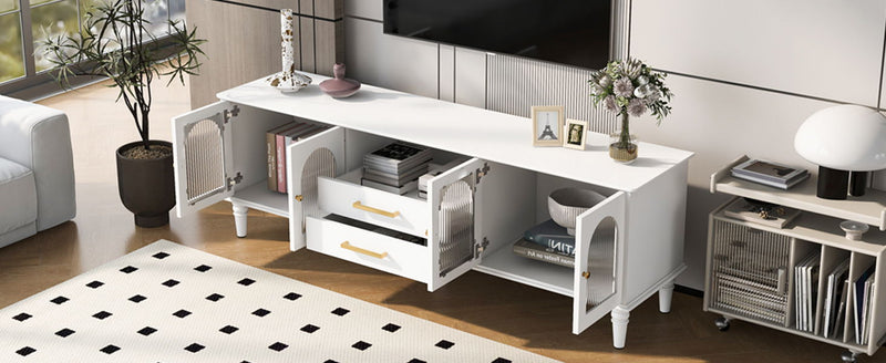 Retro TV Stand With Fluted Glass Doors