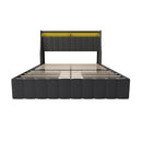 Bed With LED Lights, 4 Drawers, Winged Headboard Upholstered