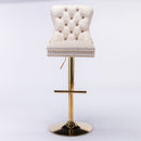 Thick Golden Swivel Velvet Barstools Adjusatble Seat Height From 25-33", Modern Upholstered Bar Stools With Backs Comfortable Tufted For Home Pub And Kitchen Island (Set of 2)
