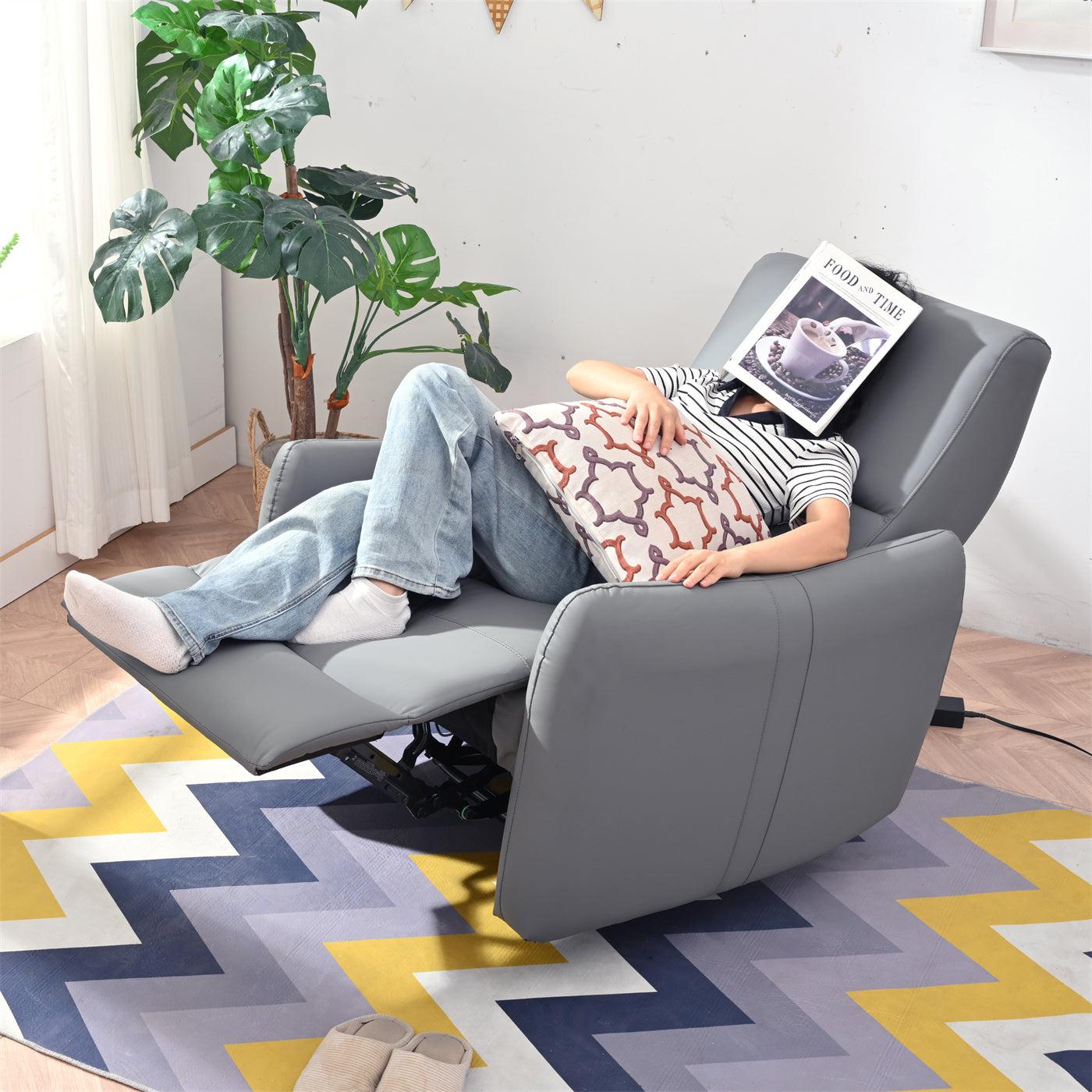 Wall Hugger Recliner,Power Recliner Chair,Electric Recliner for Living Room,PU Leather Reclining Armchair for small space,Reclining Sofa for Bedroom/Apartment/RV,with USB Port(Type-C) (Blue-Gray) - Atlantic Fine Furniture Melbourne FL