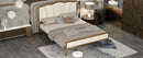 Queen Size Bed Frame, Modern Upholstered Bed Frame with Tufted Headboard, Golden Metal Platform Bed Frame with Wood Slat Support, Noise Free, No Box Spring Needed,Beige