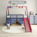 Jack - House Loft Bed With Slide And Curtain Set