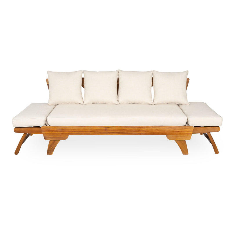Outdoor Patio Daybed Sofa, 3 Seat Sofa With Foldable Arm 4 Back Pillows
