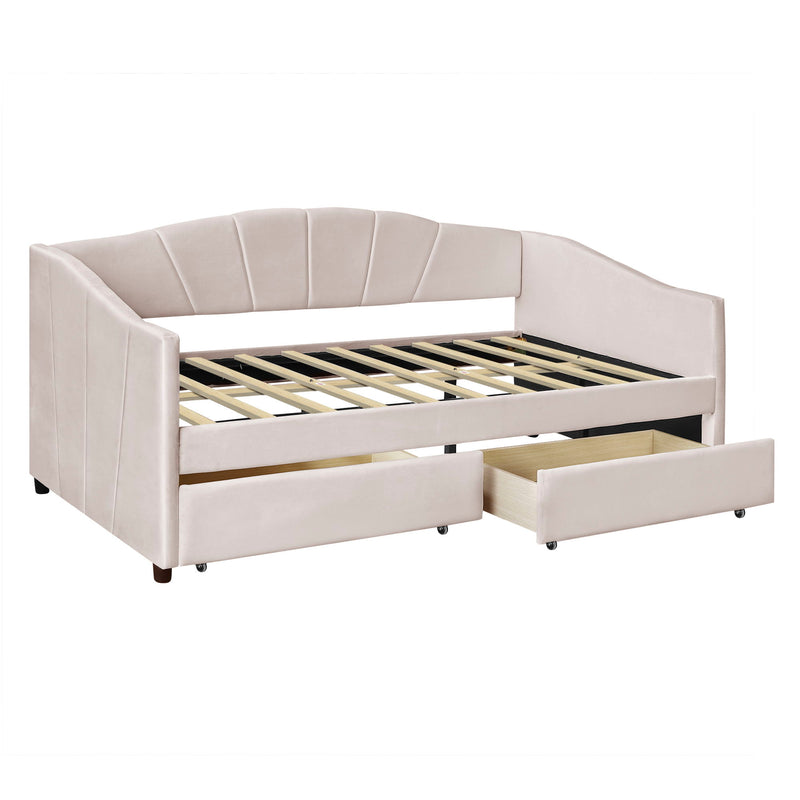 Upholstered Daybed With Two Drawers And Wood Slat