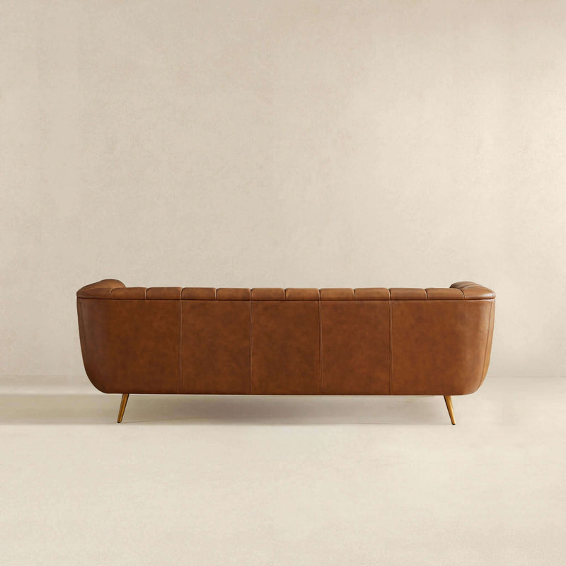 Ava - Genuine Italian Leather Channel Tufted Sofa - Gold / Tan