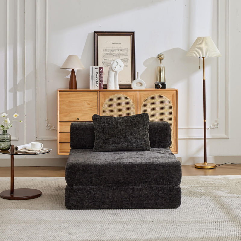 Convertible Floor Sofa Bed With Fixed Shape Frame For Living Room - Black