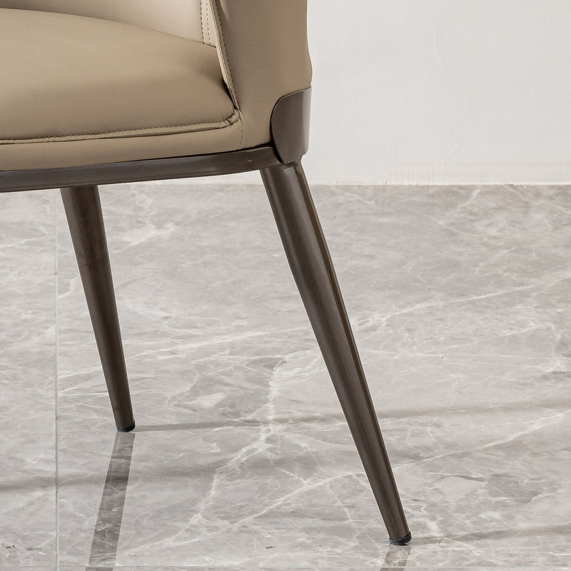 Modern Dining Chair (Set of 2) With Unique Backrest Design Leather - Beige / Black
