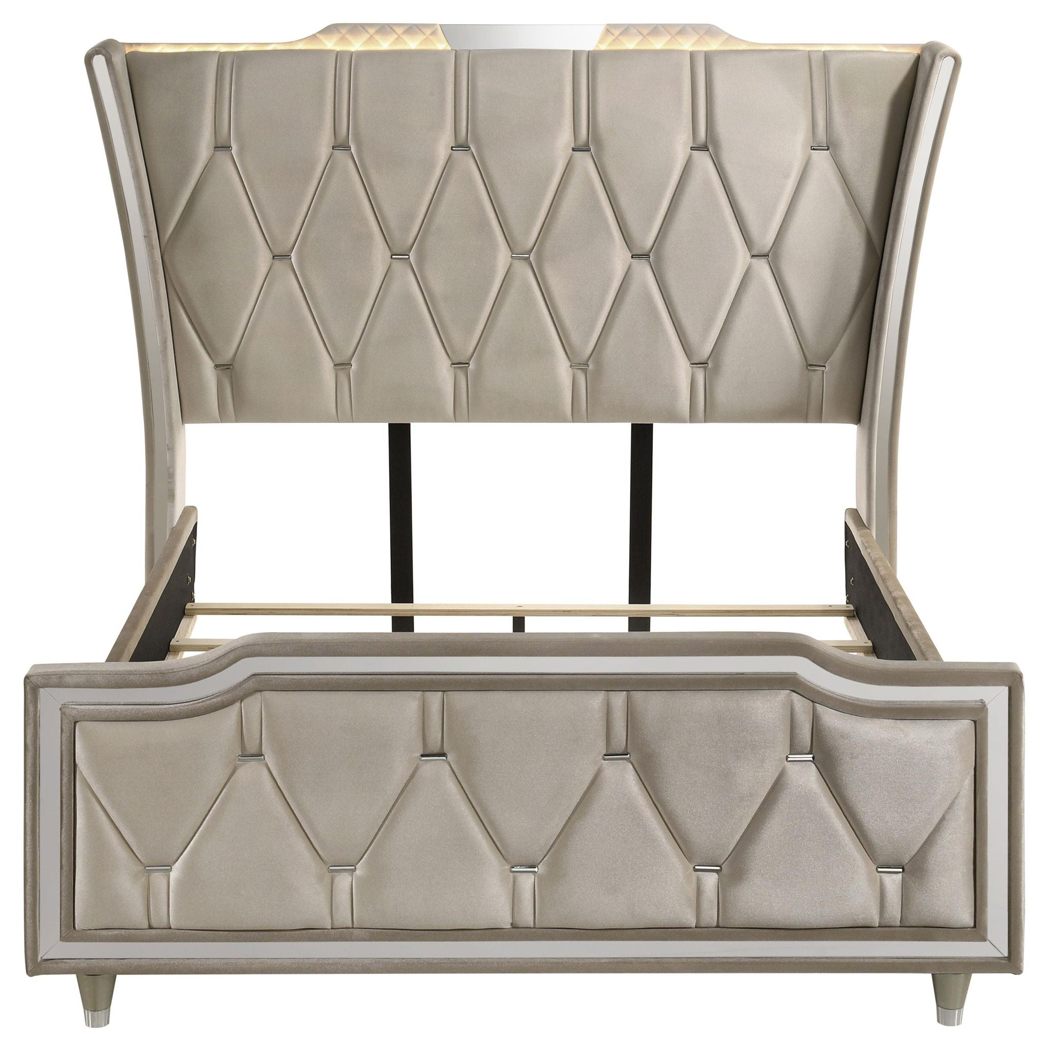 Lorient Queen LED Upholstered Wingback Bed Ivory and Camel