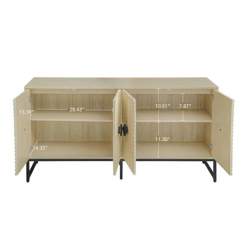 Carved 4 Door Sideboard With Storage, Adjustable Shelf