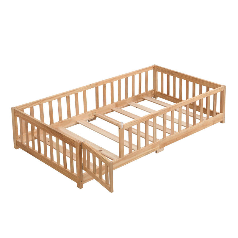 Floor Bed With Door And Fence For Children
