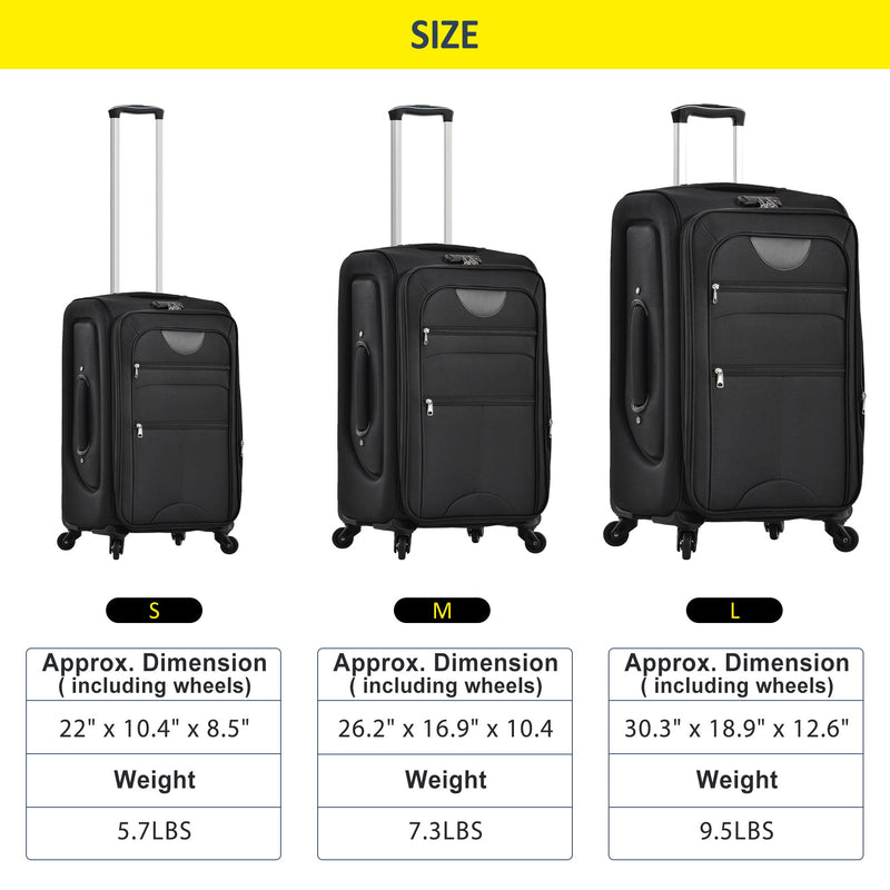 Softside Luggage Expandable 3 Piece Set Suitcase Upright Spinner Softshell Lightweight Luggage Travel Set