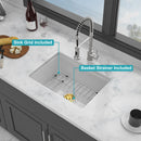 Rectangular Deep Single Bowl Kitchen Sink, Undermount Top Mount Porcela Stainless Steel Grid - White