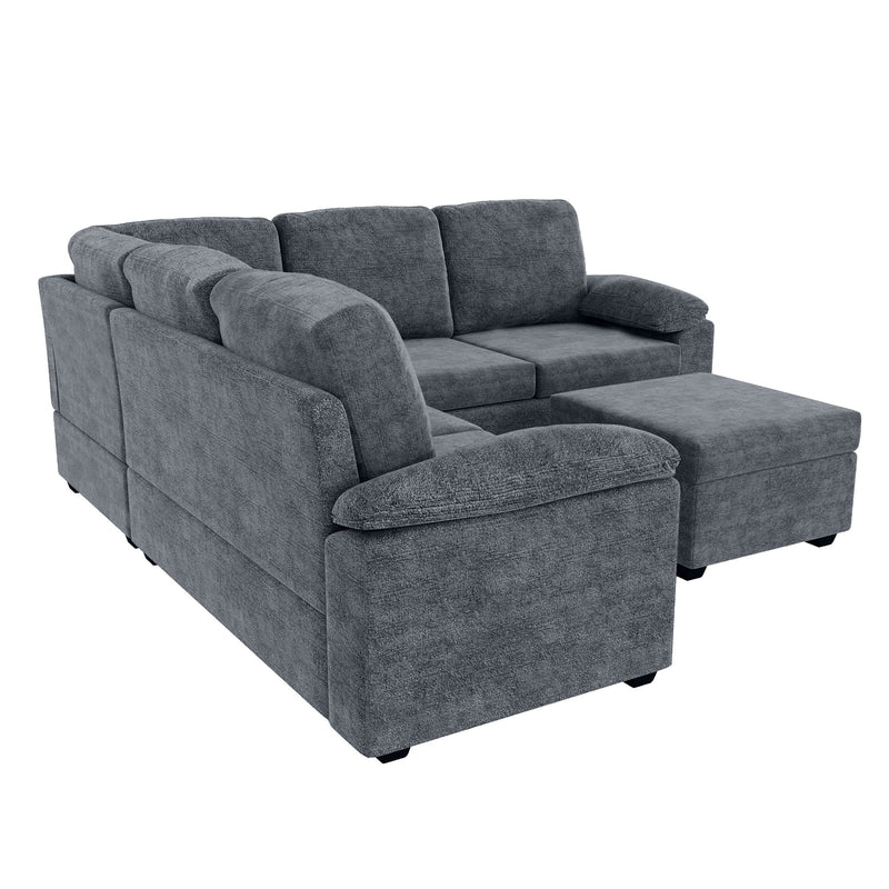 Modern Velvet Sectional Sofa Set, Large U Shaped Upholstered Corner Couch With Ottoman, Armrest Pillow, 6 Seat Indoor Furniture For Living Room