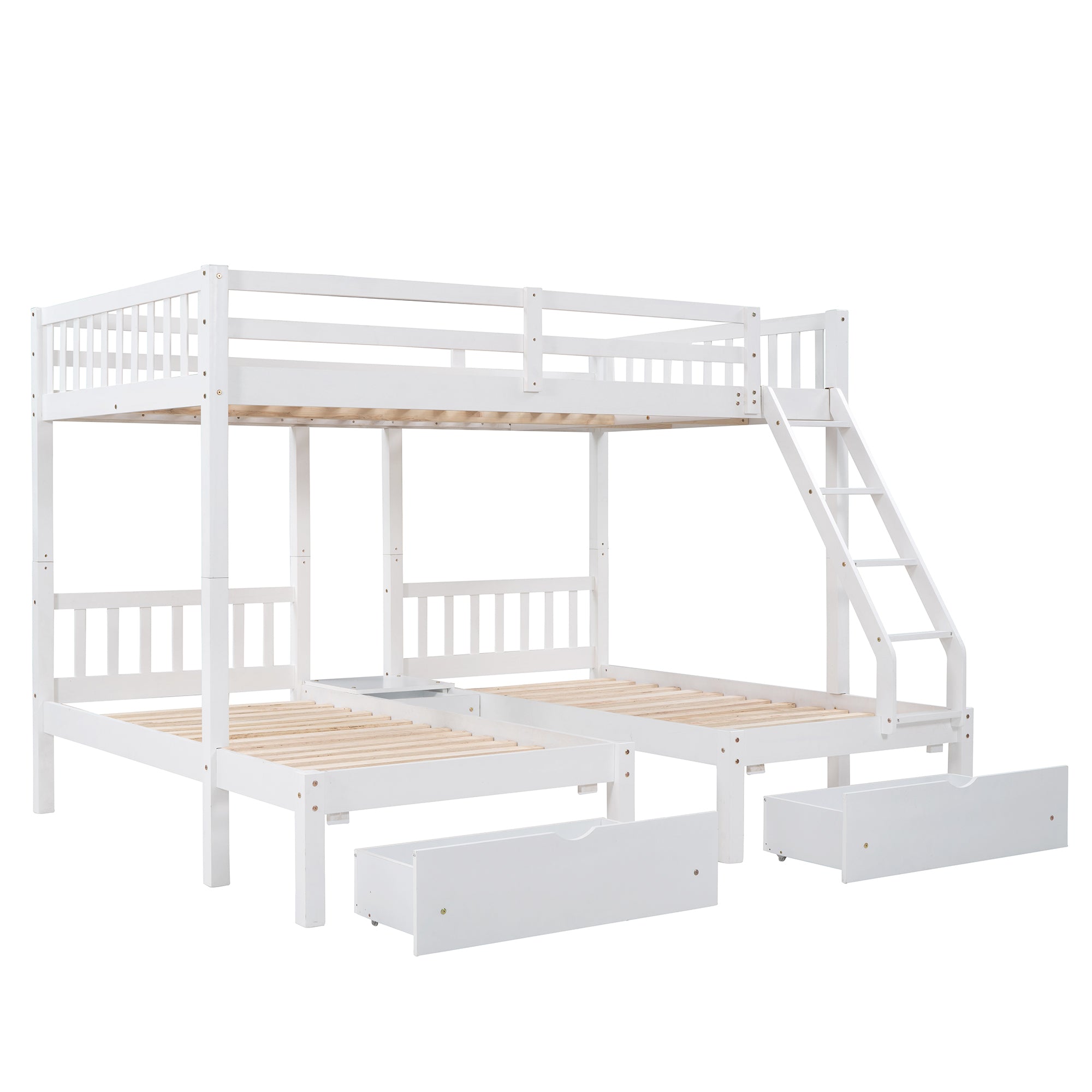 Full Over Twin & Twin Bunk Bed, Wood Triple Bunk Bed with Drawers and Guardrails, White (OLD SKU: LP000143AAK)