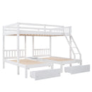 Full Over Twin & Twin Bunk Bed, Wood Triple Bunk Bed with Drawers and Guardrails, White (OLD SKU: LP000143AAK)