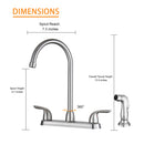 Kitchen Sink Faucet With 2 Handles And Pull Out Side Sprayer, 4 Hole Installation