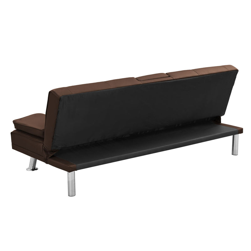 Futon Sofa Bed With Armrest Two Holders Wood Frame, Stainless Leg